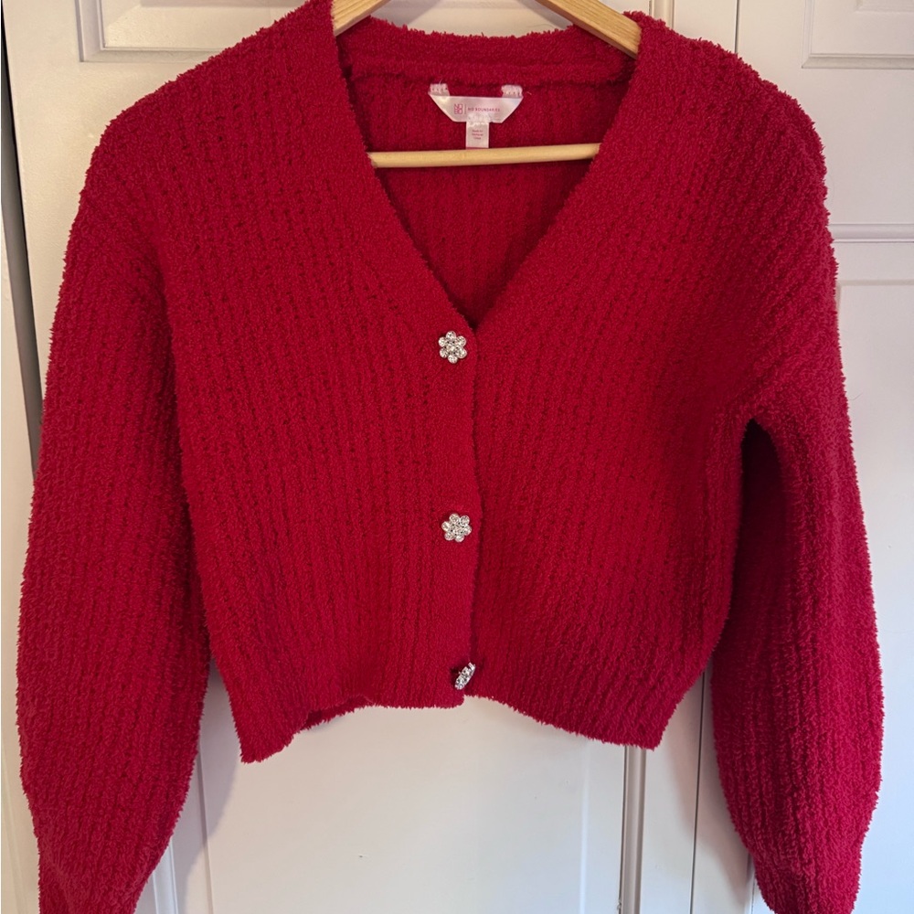 No Boundaries Red Chunky Knit Cropped Cardigan